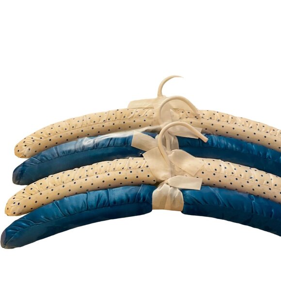 Padded Satin Hangers With Polka Dots  Accents Set Of 6 White Poka dot Blue 16" x - Picture 2 of 4